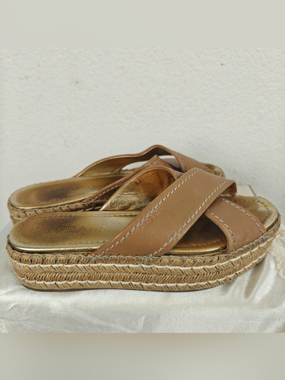 Prada Colorblock Leather Espadrille Platform Sandals | Euro Chic Statement 6.5 - Picture 2 of 13